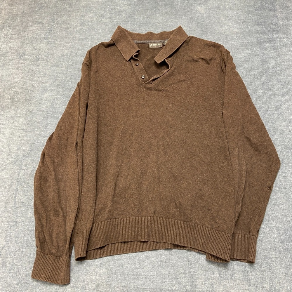 St. John's Bay Polo Sweater Mens XL Brown Cotton Ribbed Winter Warm Pullover